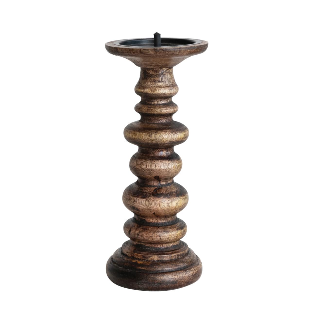 Hello Honey® 9" Natural Carved Wood Pillar Candle Holder